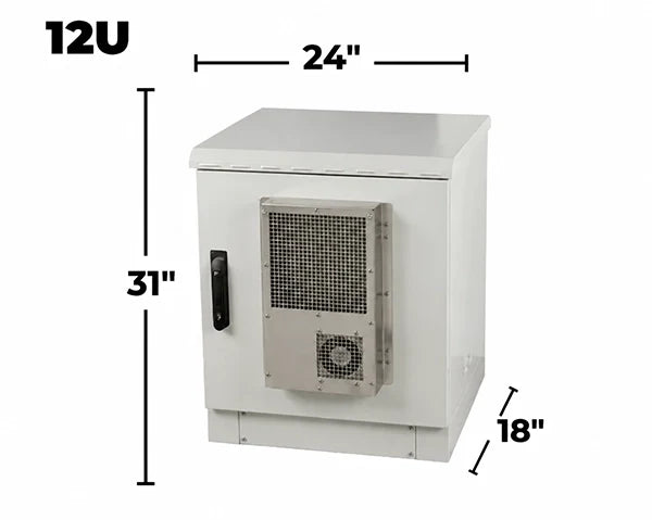 STURDX Climate Series™ 12U IP66 Weatherproof Galvanized Steel Outdoor Network Cabinet with Air Conditioner | 24" × 18" (600 × 450 mm) | 19-Inch Rack Enclosure