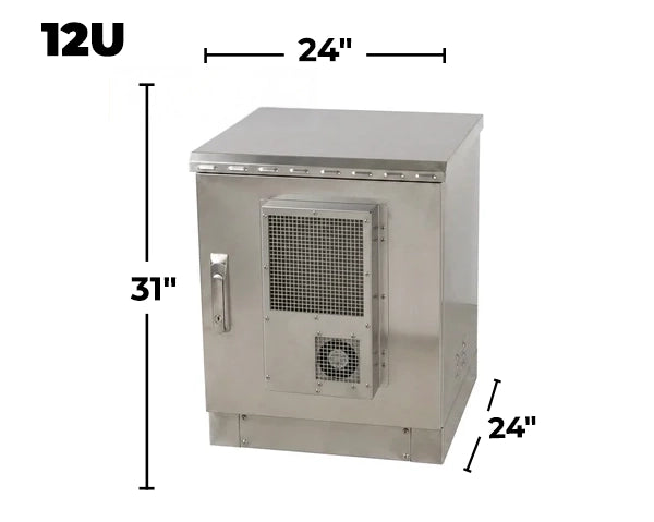 STURDX Climate Series™ 12U IP66 Weatherproof Stainless Steel Outdoor Network Cabinet with Air Conditioner | 24" × 24" (600 × 600 mm) | 19-Inch Rack Enclosure