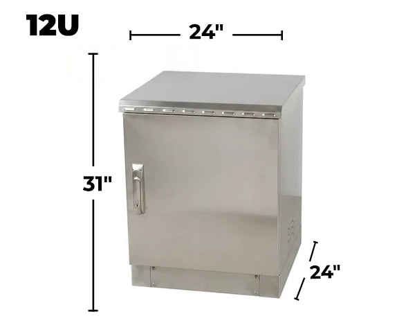 STURDX Essential Series™ 12U IP66 Weatherproof Stainless Steel Outdoor Network Cabinet | 24" × 24" (600 × 600 mm) | 19-Inch Rack Enclosure