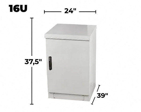 STURDX Essential Series™ 16U IP66 Weatherproof Galvanized Steel Outdoor Network Cabinet | 24" × 39" (600 × 1000 mm) | 19-Inch Rack Enclosure