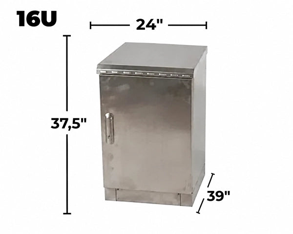 STURDX Essential Series™ 16U IP66 Weatherproof Stainless Steel Outdoor Network Cabinet | 24" × 39" (600 × 1000 mm) | 19-Inch Rack Enclosure