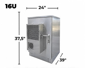 STURDX Climate Series™ 16U IP66 Weatherproof Stainless Steel Outdoor Network Cabinet with Air Conditioner | 24" × 39" (600 × 1000 mm) | 19-Inch Rack Enclosure