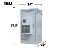 STURDX Climate Series™ 16U IP66 Weatherproof Galvanized Steel Outdoor Network Cabinet with Air Conditioner | 24" × 39" (600 × 1000 mm) | 19-Inch Rack Enclosure