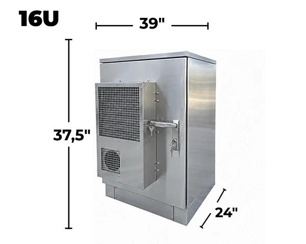 STURDX Climate Series™ 16U IP66 Weatherproof Stainless Steel Outdoor Network Cabinet with Air Conditioner | 24" × 39" (600 × 1000 mm) | 19-Inch Rack Enclosure