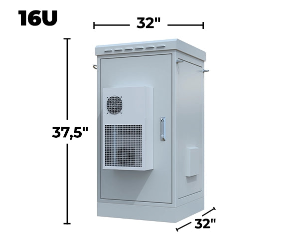 16U galvanized steel outdoor cabinet dimensions, 32 by 37.5 in, with air conditioner