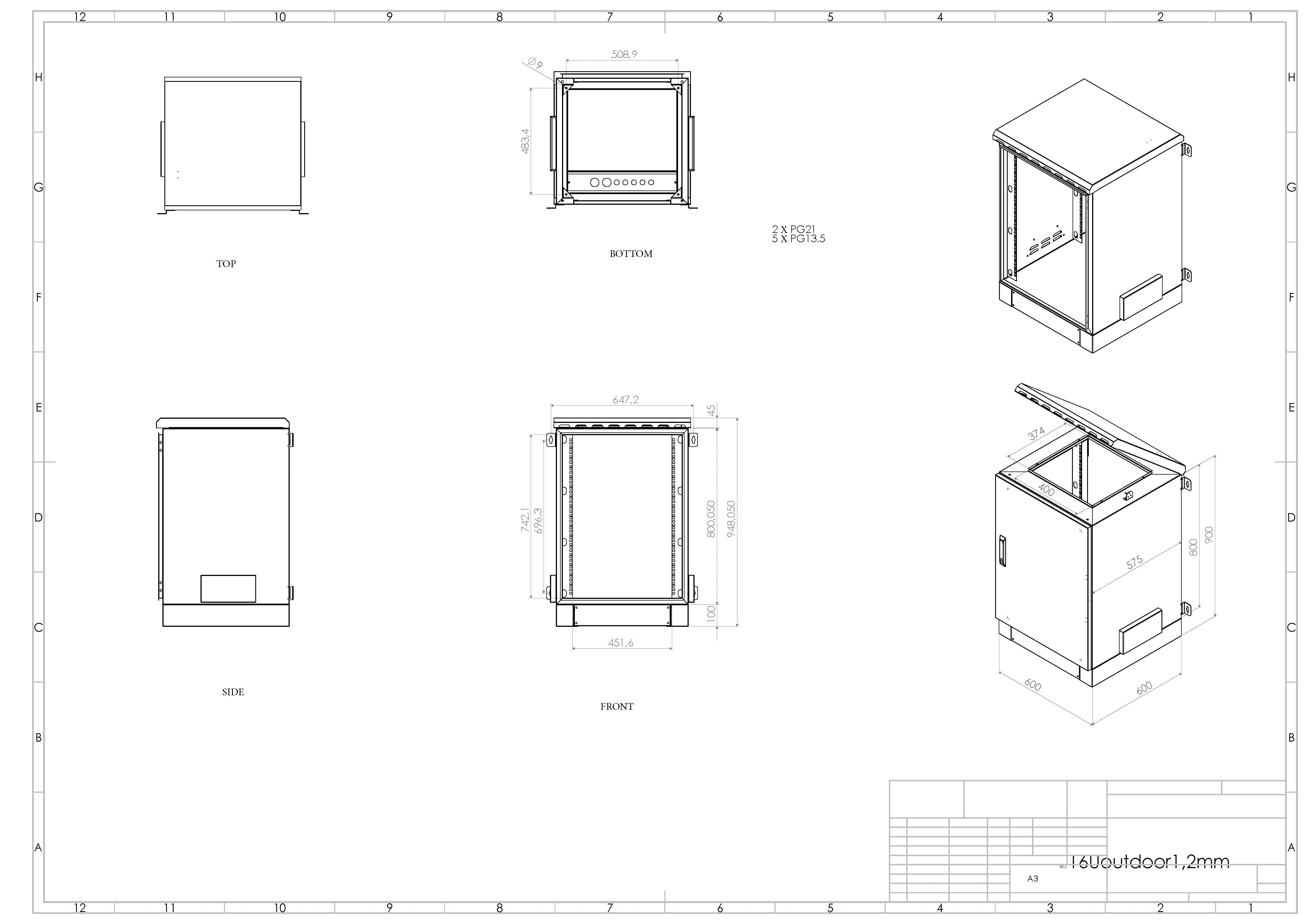 16U outdoor weatherproof network cabinet IP66 enclosure built for telecom server use.