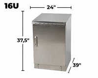 STURDX Essential Series™ 16U IP66 Weatherproof Stainless Steel Outdoor Network Cabinet | 24" × 39" (600 × 1000 mm) | 19-Inch Rack Enclosure