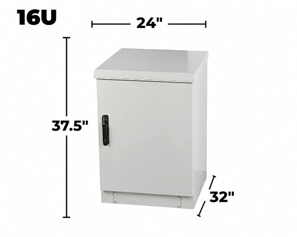 STURDX Essential Series™ 16U IP66 Weatherproof Galvanized Steel Outdoor Network Cabinet | 24" × 32" (600 × 800 mm) | 19-Inch Rack Enclosure