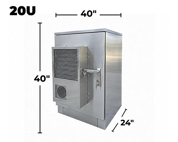 STURDX Climate Series™ 20U IP66 Weatherproof Stainless Steel Outdoor Network Cabinet with Air Conditioner | 24" × 40" (600 × 1000 mm) | 19-Inch Rack Enclosure
