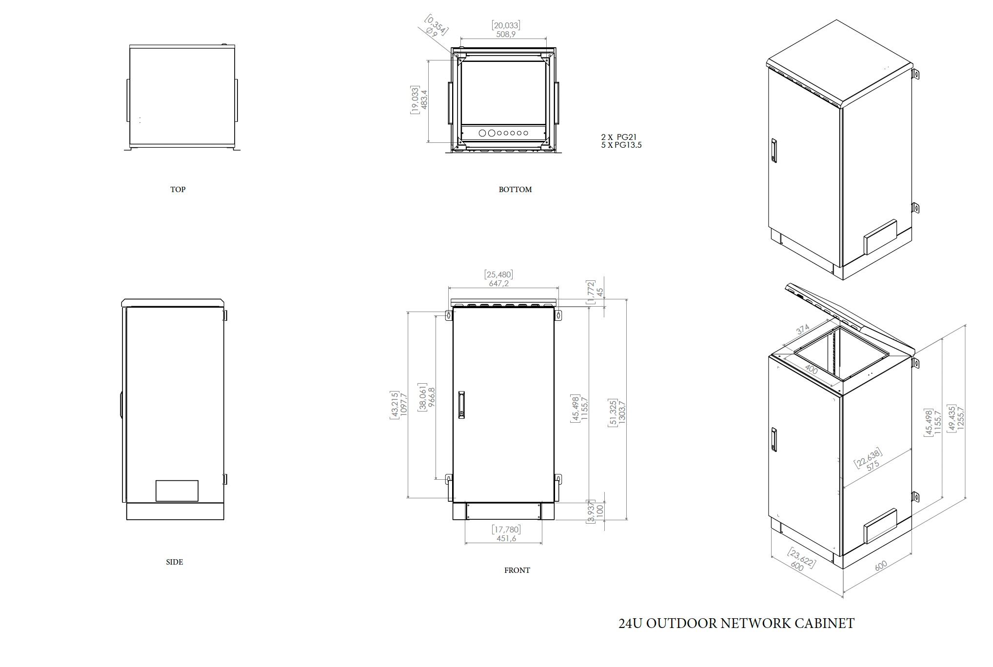 24U outdoor network cabinet IP66 for telecom and fiber servers with pole wall mount.