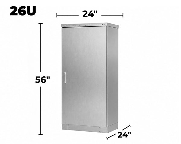STURDX Essential Series™ 26U IP66 Weatherproof Stainless Steel Outdoor Network Cabinet | 24" × 24" (600 × 600 mm) | 19-Inch Rack Enclosure