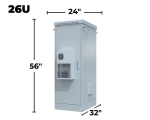STURDX Climate Series™ 26U IP66 Weatherproof Galvanized Steel Outdoor Network Cabinet with Air Conditioner | 24" × 32" (600 × 800 mm) | 19-Inch Rack Enclosure