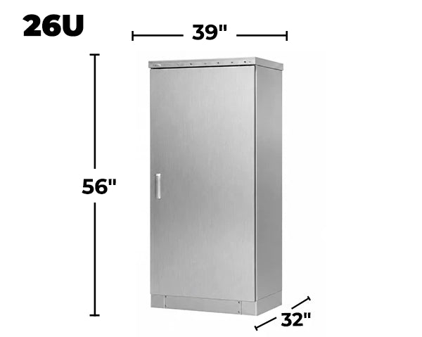 STURDX Essential Series™ 26U IP66 Weatherproof Stainless Steel Outdoor Network Cabinet | 32" × 39" (800 × 1000 mm) | 19-Inch Rack Enclosure