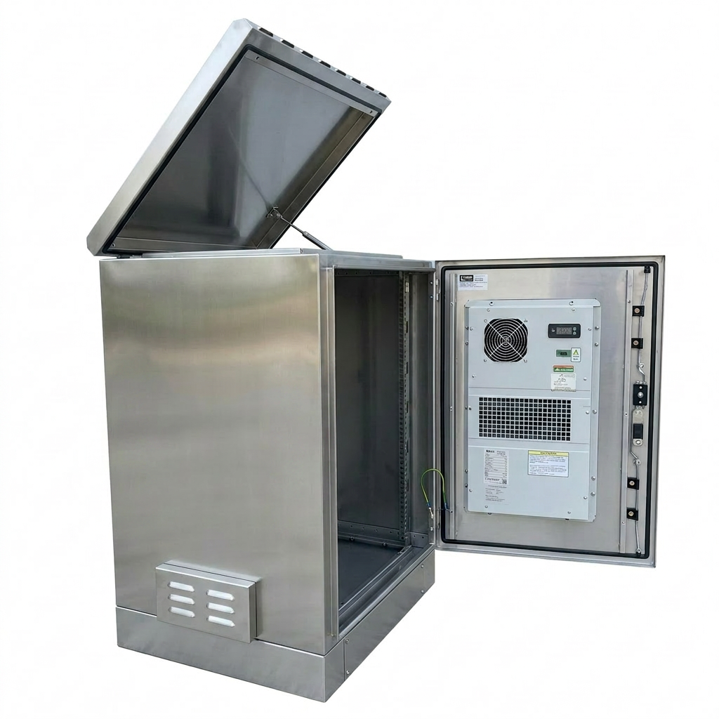 26U stainless steel network cabinet with a door mounted air conditioner