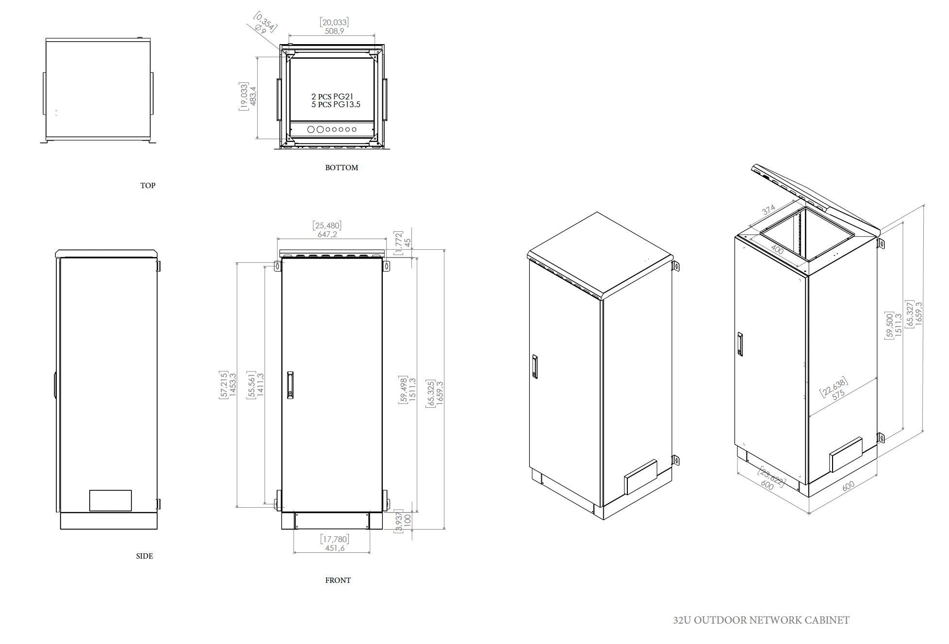 32U outdoor network cabinet IP66 protects telecom fiber servers with pole wall mount.