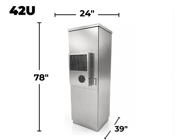 STURDX Climate Series™ 42U IP66 Weatherproof Stainless Steel Outdoor Network Cabinet with Air Conditioner | 24" × 39" (600 × 1000 mm) | 19-Inch Rack Enclosure
