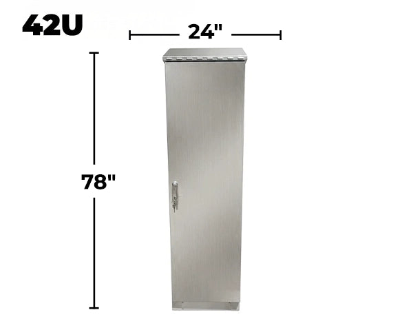 STURDX Essential Series™ 42U Stainless Steel Outdoor Network Cabinet | 24" × 24" (600 × 600 mm) | IP66 Weatherproof | 19-Inch Rack Enclosure