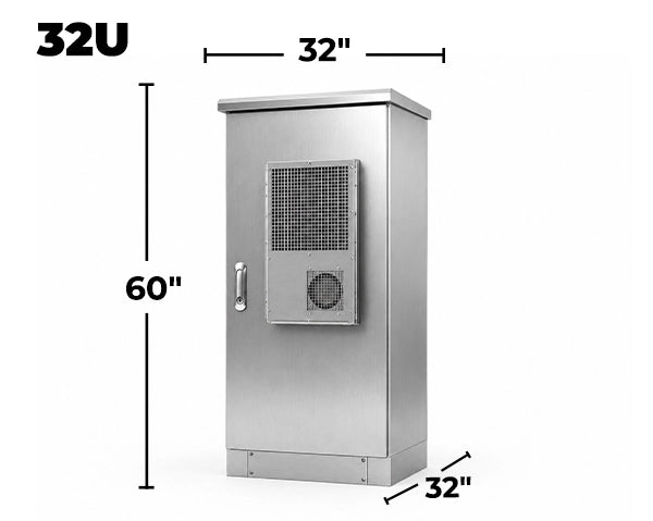 STURDX Climate Series™ 32U IP66 Weatherproof Stainless Steel Outdoor Network Cabinet with Air Conditioner | 32" × 32" (800 × 800 mm) | 19-Inch Rack Enclosure