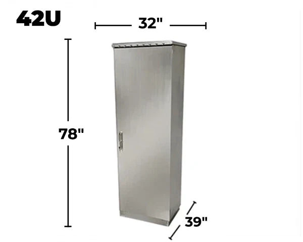 STURDX Essential Series™ 42U Stainless Steel Outdoor Network Cabinet | 32" × 39" (800 × 1000 mm) | IP66 Weatherproof | 19-Inch Rack Enclosure