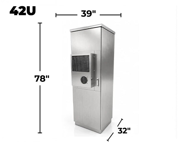 STURDX Climate Series™ 42U Stainless Steel Outdoor Network Cabinet with Air Conditioner | 32" × 39" (800 × 1000 mm) | IP66 Weatherproof | 19-Inch Rack Enclosure