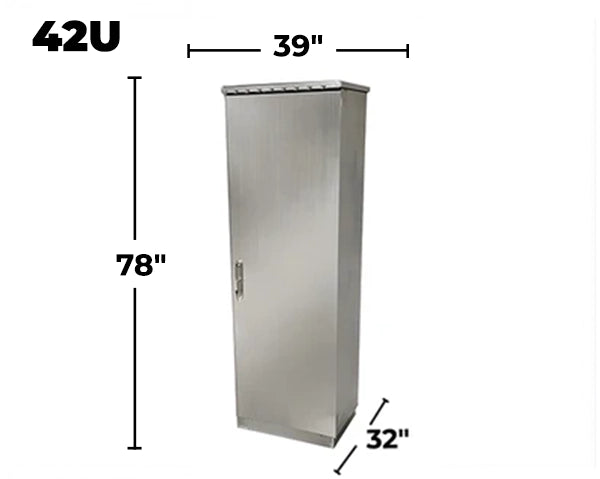 STURDX Essential Series™ 42U Stainless Steel Outdoor Network Cabinet | 32" × 39" (800 × 1000 mm) | IP66 Weatherproof | 19-Inch Rack Enclosure