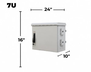 STURDX Outdoor Security Series™ 7U IP66 Weatherproof Galvanized Steel Security Camera Cabinet | 24" × 10" (600 × 250 mm) | 19-Inch Outdoor Security Enclosure