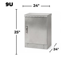 STURDX Essential Series™ 9U IP66 Weatherproof Stainless Steel Outdoor Network Cabinet | 24" × 24" (600 × 600 mm) | 19-Inch Rack Enclosure