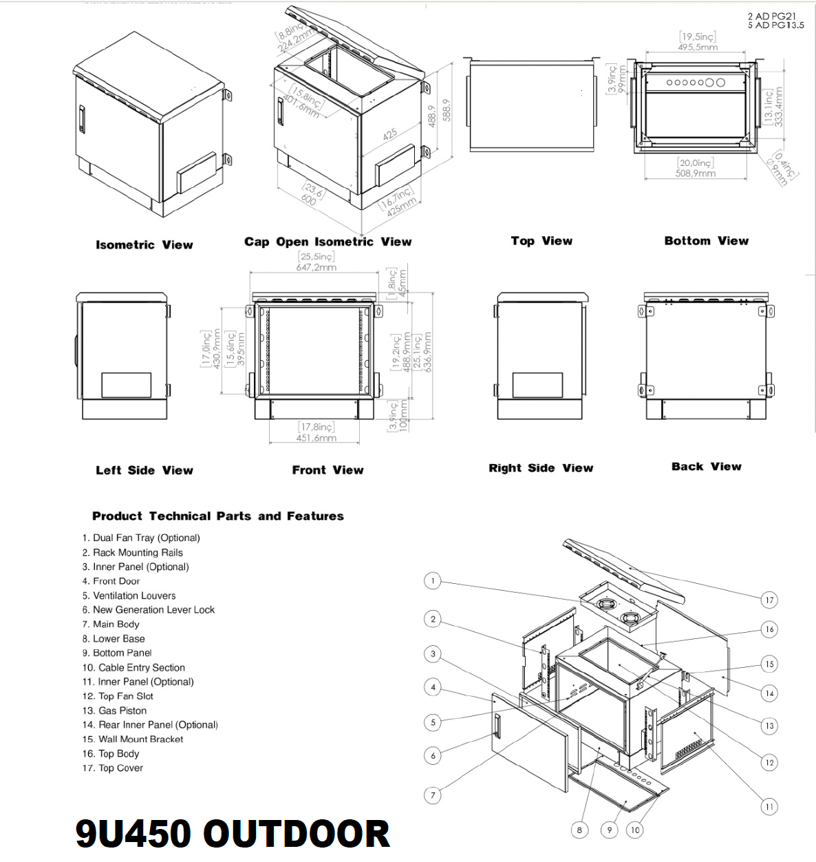 9U outdoor network cabinet IP66 for telecom fiber server with pole and wall mount use.