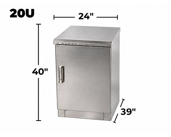 STURDX Essential Series™ 20U IP66 Weatherproof Stainless Steel Outdoor Network Cabinet | 24" × 39" (600 × 1000 mm) | 19-Inch Rack Enclosure