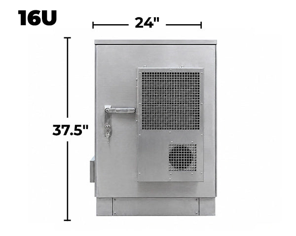 16U stainless steel outdoor cabinet dimensions, 24 by 37.5 in, with air conditioner