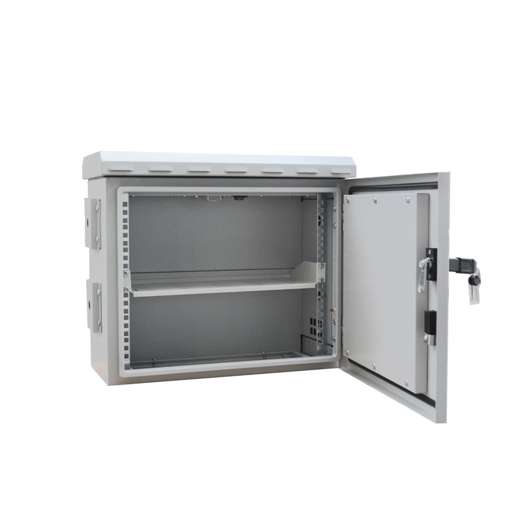 Fan ready outdoor enclosure for security cameras and network gear with IP66 rating.