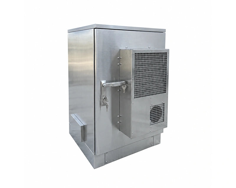 Outdoor network cabinet enclosure with an AC unit, straight front shot