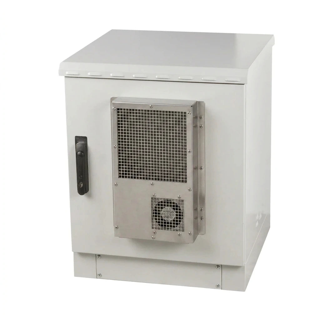 Outdoor network cabinet mounted cooling unit pictured in a front view