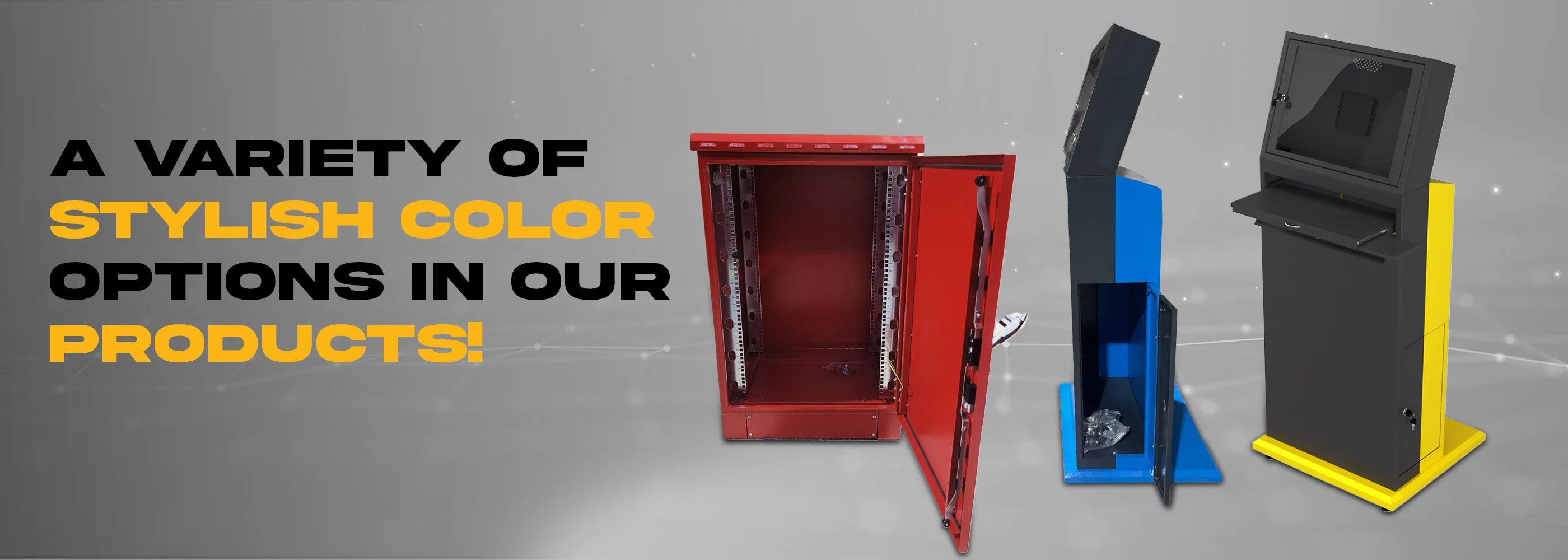 Server rack cabinets available in stylish color options to suit modern business needs.