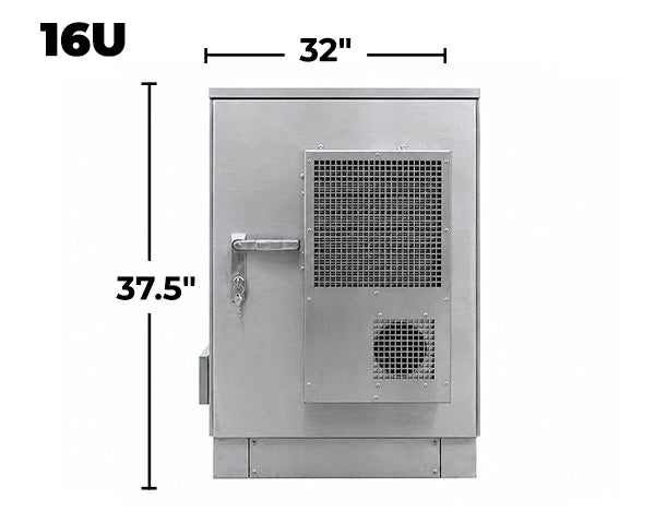 16U stainless steel outdoor cabinet dimensions, 32 by 37.5 in, with air conditioner