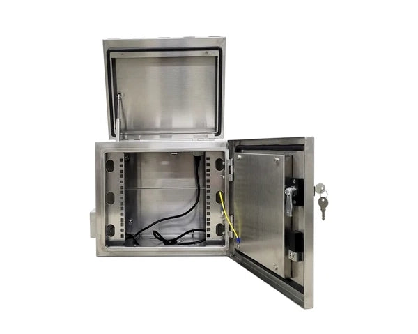 STURDX Outdoor Security Series™ 5U IP66 Weatherproof Stainless Steel Outdoor Mini Security Cabinet | 15" × 16" (371 × 400 mm) | 10-Inch Equipment Enclosure