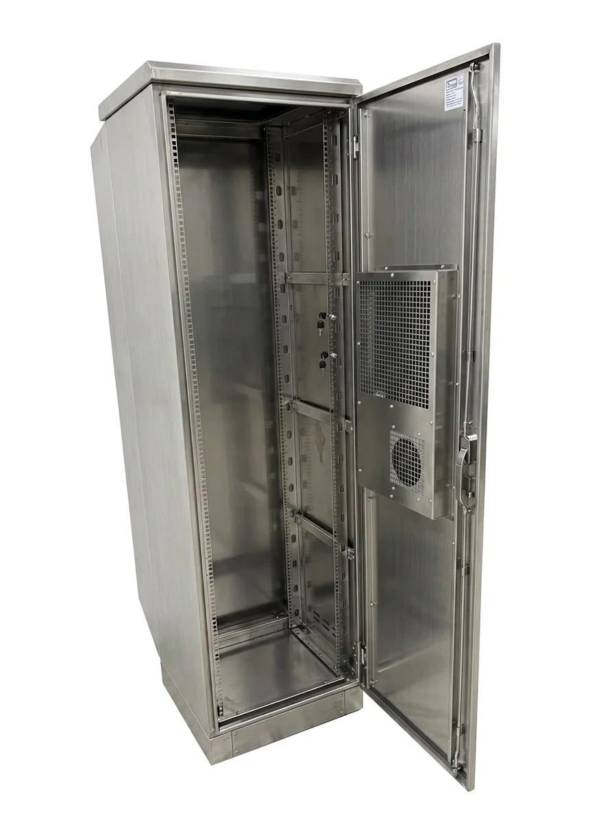 STURDX 42U cabinet open door interior with cooling and RAL7035 finish