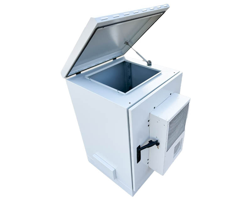 Sturdx outdoor network cabinet with AC unit, built for heavy duty outdoor networking needs.