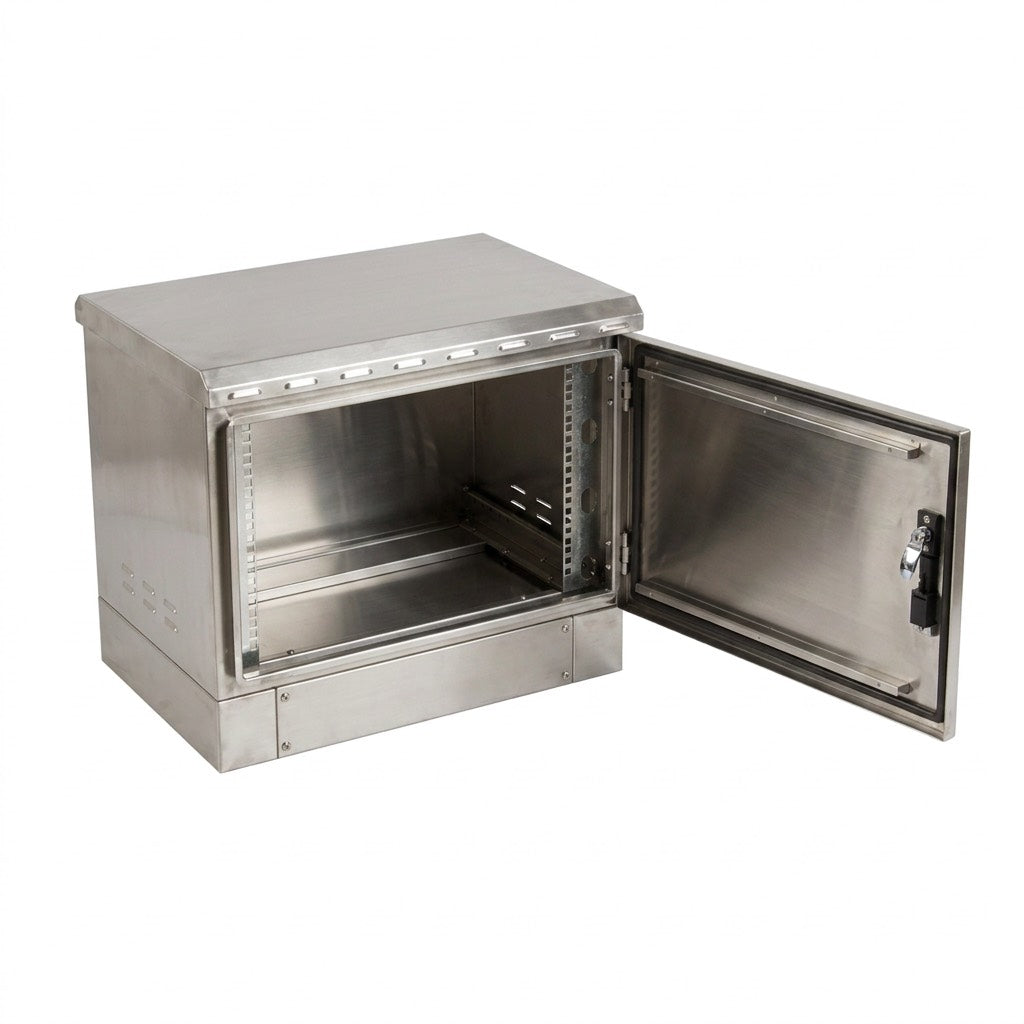 STURDX 7U cabinet open door interior with standard 19 inch rack rails