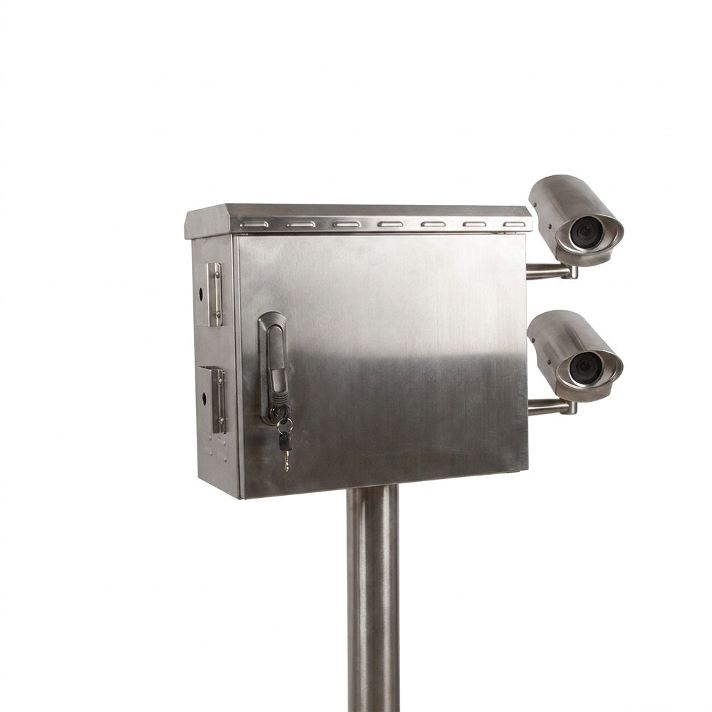 STURDX 7U cabinet pole mounted next to a CCTV camera installation