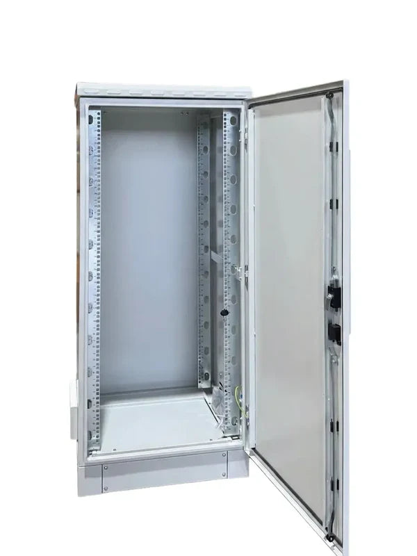 Galvanized outdoor rack enclosure interior with 32U of usable rail space