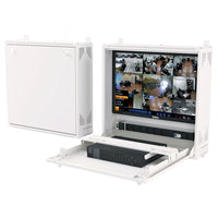 Caja DVR para montaje en pared y gabinete para equipos de red, gris claro | Riel de montaje ajustable de 1U, sistema de bloqueo seguro y puerta frontal plegable de 90 grados