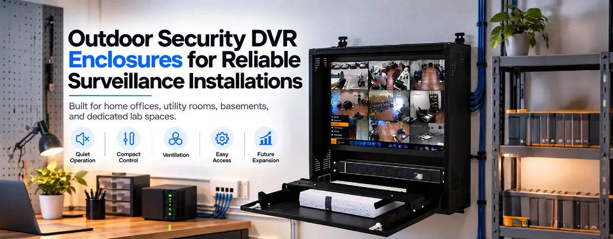 Weatherproof Enclosure for DVR Recorder Weatherproof enclosure for DVR recorder - STURDX outdoor security DVR enclosure with NVR, recorder and surveillance monitor