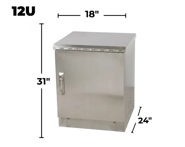 STURDX Essential Series™ 12U IP66 Weatherproof Stainless Steel Outdoor Network Cabinet | 24" × 18" (600 × 450 mm) | 19-Inch Rack Enclosure