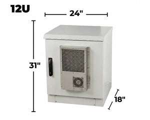 STURDX Climate Series™ 12U IP66 Weatherproof Galvanized Steel Outdoor Network Cabinet with Air Conditioner | 24" × 18" (600 × 450 mm) | 19-Inch Rack Enclosure