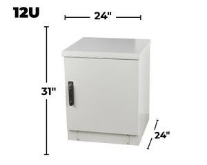 STURDX Essential Series™ 12U IP66 Weatherproof Galvanized Steel Outdoor Network Cabinet | 24" × 24" (600 × 600 mm) | 19-Inch Rack Enclosure