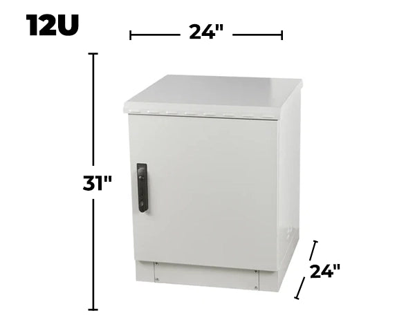 STURDX Essential Series™ 12U IP66 Weatherproof Galvanized Steel Outdoor Network Cabinet | 24" × 24" (600 × 600 mm) | 19-Inch Rack Enclosure