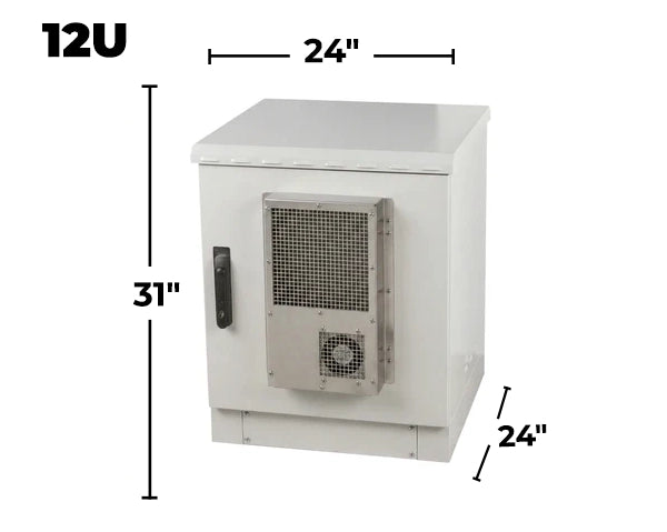 STURDX Climate Series™ 12U IP66 Weatherproof Galvanized Steel Outdoor Network Cabinet with Air Conditioner | 24" × 24" (600 × 600 mm) | 19-Inch Rack Enclosure