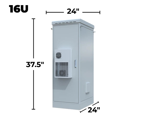 STURDX Climate Series™ 16U IP66 Weatherproof Galvanized Steel Outdoor Network Cabinet with Air Conditioner | 24" × 24" (600 × 600 mm) | 19-Inch Rack Enclosure