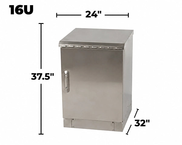 STURDX Essential Series™ 16U IP66 Weatherproof Stainless Steel Outdoor Network Cabinet | 24" × 32" (600 × 800 mm) | 19-Inch Rack Enclosure